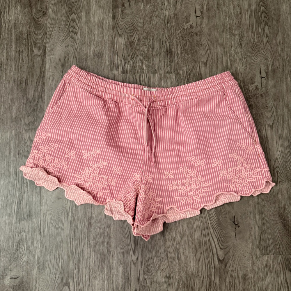 Damson Madder Pink Striped Women's Shorts Embroidery Cotton Lana US 12
UK 16